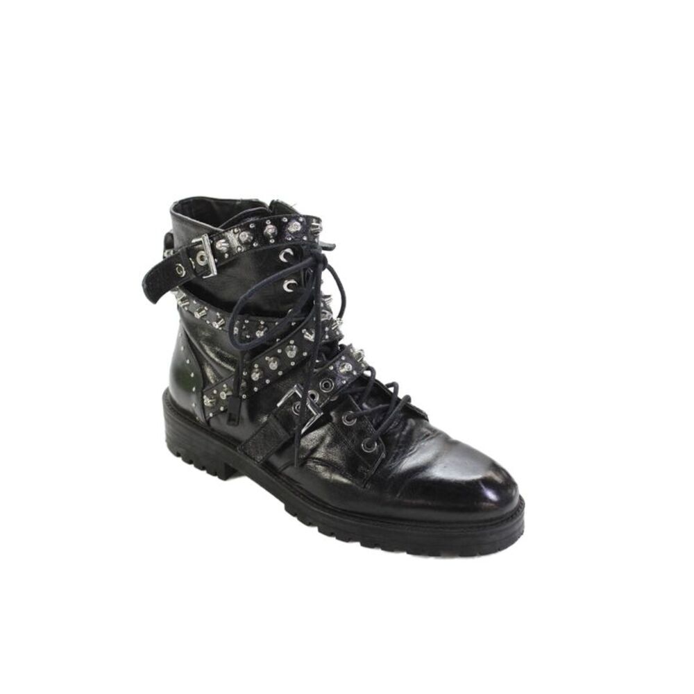 Zara Basic Womens Leather Embellished Biker Boots Black Size 41 11